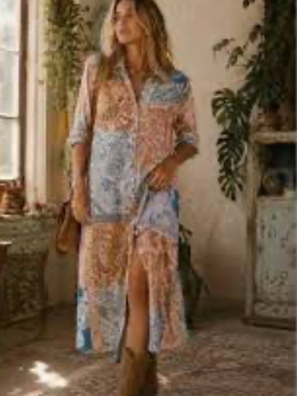 Anthropologie Maxi Soren Shirt Dress Paisley Patchwork 100% Cotton